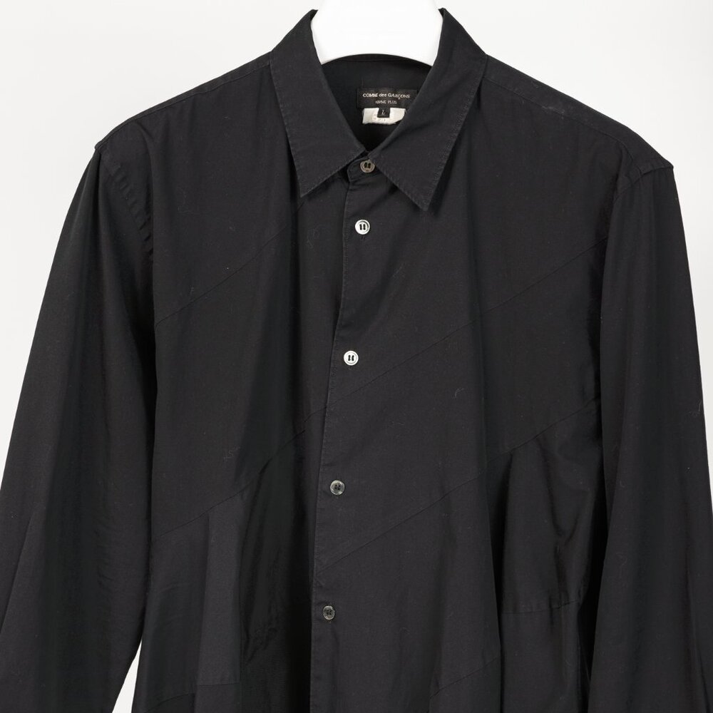 Comme des Garcons Homme Plus Black Cotton-Poplin Diagonal-Panel Buttoned Shirt - Picture 4 of 11